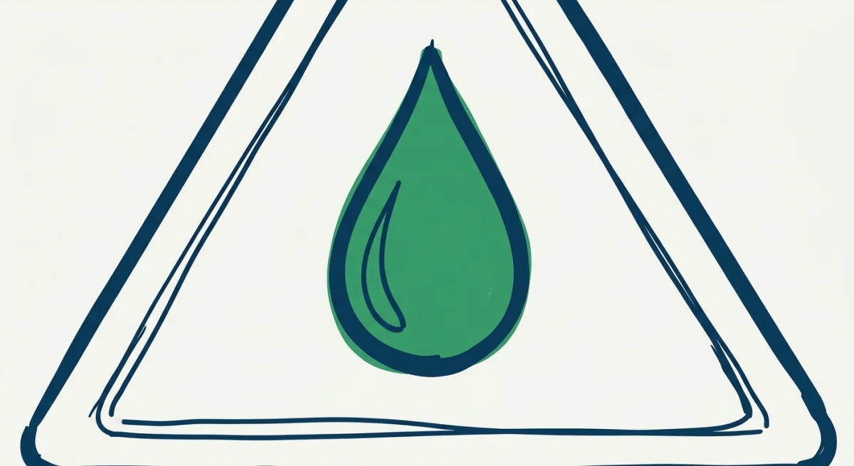 a triangle warning sign with a raindrop inside