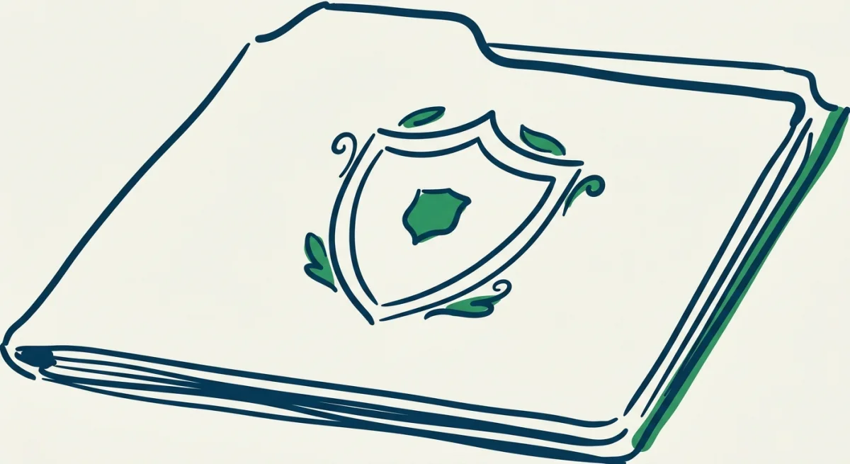 a folder with a shield outline on its cover