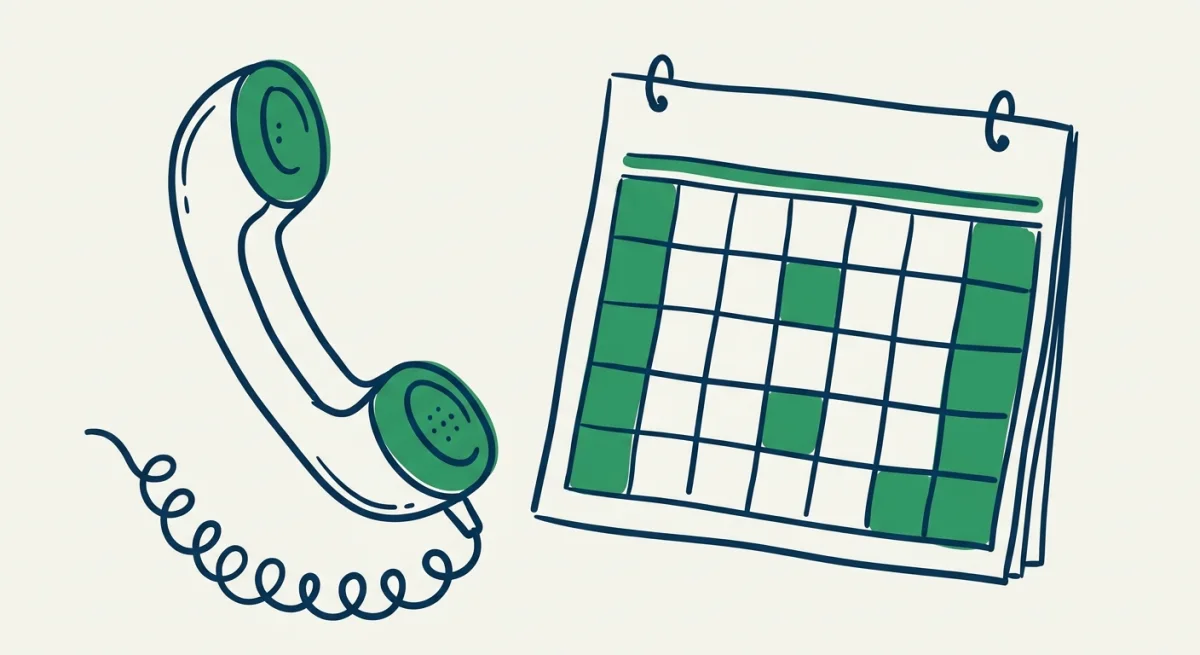 a simple telephone handset and a calendar page side by side