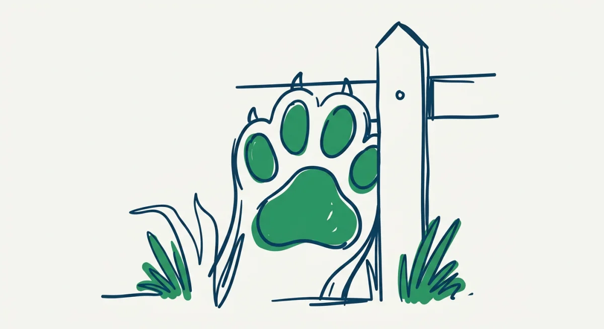 a paw print beside a simple fence post